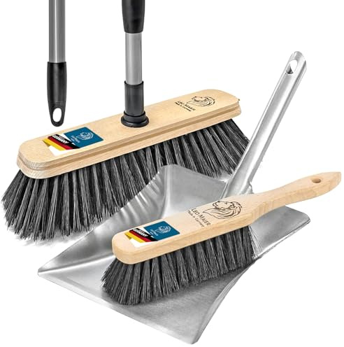 Peggy Perfect Kehrset mit Besen & Handfeger – Teleskopstiel 75–130 cm – zertifiziertes Buchenholz – robuste Metallschaufel & Kunstborsten – ergonomisch & langlebig – Made in Germany