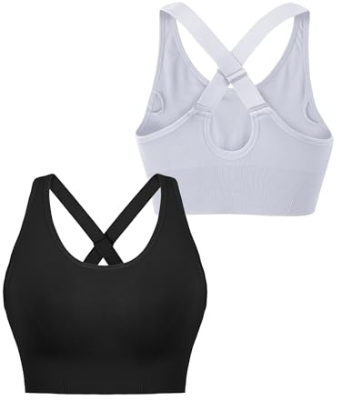 Litherday Dam Sport-BH-ar Högeffektiva Sport-BH-ar Trådlös Justerbar Avtagbar Vaddering Yoga Gym Crop Top, Svart+vitt, M