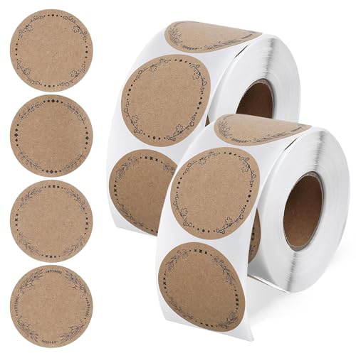 VVQWCY 1000 Stück Kraft Aufkleber Zum Beschriften, 5cm Rund Marmeladen Etiketten Selbstklebend, Klebeetiketten Zum Beschriften für Marmeladengläser, Geschenktüten, Umschläge