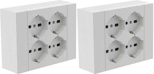 Electraline 22016 Multipresa da parete Quadra 4 Posti Universali, con scatola di supporto per installazioni superficiali, compatibile con tutte le scatole da incasso 3 posti (muratura o cartongesso)