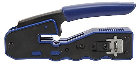 MasYosh Pinza a Crimpare RJ45, Pinza Passante con Pulsante di Bloccaggio per Cavi Cat5 Cat5e Cat6 Cat6A, con 50 Coperture Protettive per Testa in Cristallo e Mini Taglierina Spelafili
