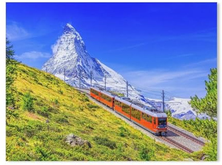 Erwachsene Kinder Puzzles 1000 Teile Puzzle，Eisenbahn am Gornergrat mit dem Matterhorn, Wallis, Schweiz，einfaches Puzzle Spiel Rolle Puzzle Bildung Spielzeug Spiel Familie Dekoration（38x26cm）-F94