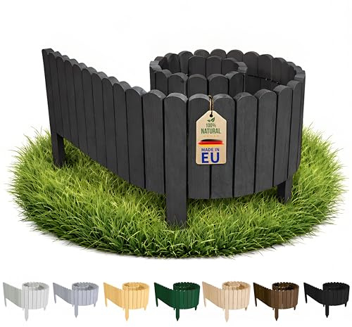 Floranica Palizzata Giardino Legno 200 x 40 cm Grigio scuro | Separa zona pranzo, ingresso e angolo attrezzi. Premontata, 5 picchetti, senza fondazione – moderna vicino al pavé