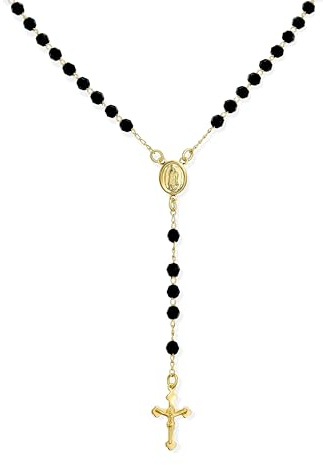 Bling Jewelry Katholisches Christliches Gebet Rosenkranz Perlen Kreuz Kreuz Katholisch Jesus Jungfrau Mutter Maria Rosenkranz Perlen Halskette Für Frauen Teenager 18K Vergoldetes Messing