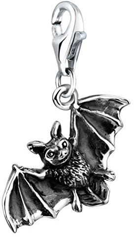 Nenalina Fledermaus Karabiner Charm Anhänger Bettelarmband 925 Silber | Damen-Charm-Anhänger für alle gängigen Charmträger Charm-Club Clasp-Charms 925er Sterling-Silber