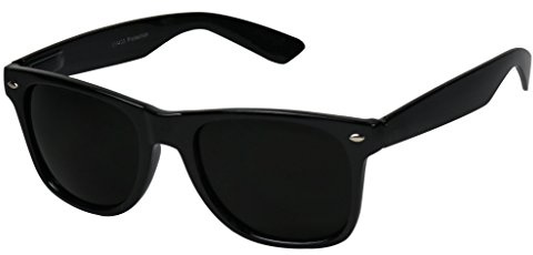 ShadyVEU Super Dark Black Sunglasses UV Protection Lens Spring Hinge 80s Vintage Retro Inspired Shades (Glossy Black Frame)