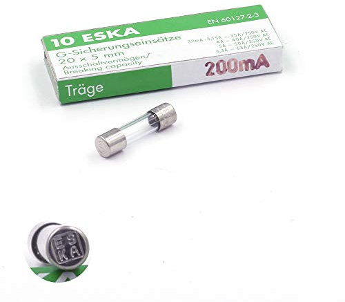 10x Fusible temporisé (T) en verre 200mA / 250VAC 5x20mm