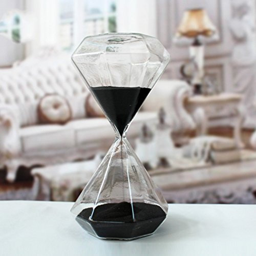 Clessidra in vetro creativa, romantica, colorata, alla moda, a forma di diamante, timer da scrivania e da cucina, ideale come regalo di compleanno o di Natale 5 Minutes Nero