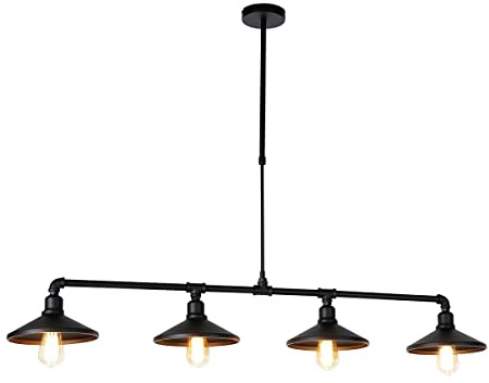 Qazqa Esstisch Landhaus Pendelleuchte, Pendellampe - Laser Hl - Schwarz, Rund, 4-flammig, 130cm, Ideal als Esszimmerlampe und Wohnzimmerlampe