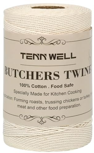 Tenn Well Butchers String, 656 Feet Strong Cotton Kitchen Twine Food Safe Oven Cooking String for Meat Trussing Tying, Chicken Roasting and Sausage Making (Beige)