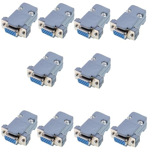 Oiyagai 10pcs Conector VGA Hembra DB15 HD15 de 3 Filas, Tipo Soldadura, D-Sub 15 Pines con Carcasa Plástica, Kit para Reparación de PC y Pantallas
