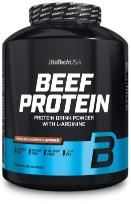 BioTechUSA Beef Protein | Hydrolysiertes Rinderprotein-Peptid | 87 % Proteingehalt | Mit L-Glutamin & L-Arginin | Ohne zugesetztes Kreatin | Zuckerfrei, Fettarm | 1,816 kg, Schokolade-Kokos