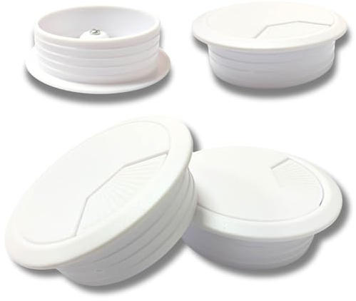 BricoShopping - 4 pasacables de escritorio para ordenador de 60 mm de diámetro, cable para muebles, oficina, TV (blanco)