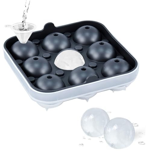 SPESPO Sphere Ice Cube Mould with Lid, 9pcsx2.0inch Ice Ball Trays,Large Silicone Ice Trays for Freezer Balls, Whiskey, Cocktail and Party Drinks, BPA Free