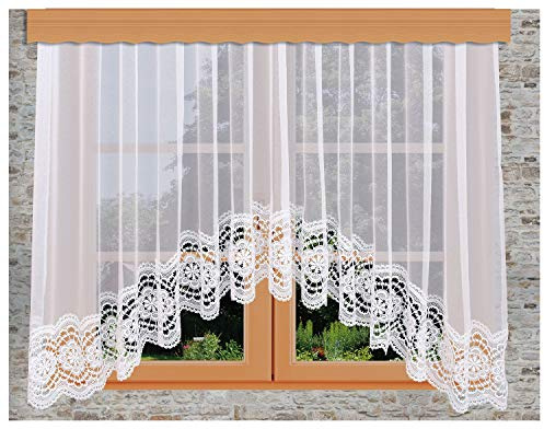 kollektion MT Spitzen-Store Eva weiß Bogen-Store mit breitem Abschluss aus echter Vogtländischer Spitze Sockel-Gardine 80 x 200 cm