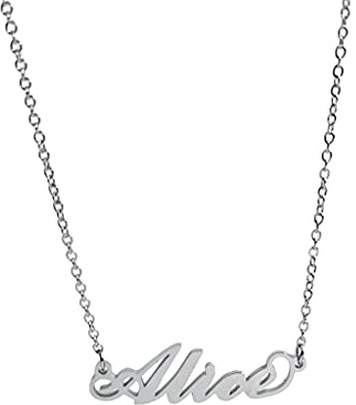Generico Collana donna con nome Alice in acciaio in corsivo elegante girocollo regolabile anallergico color argento confezione regalo inclusa