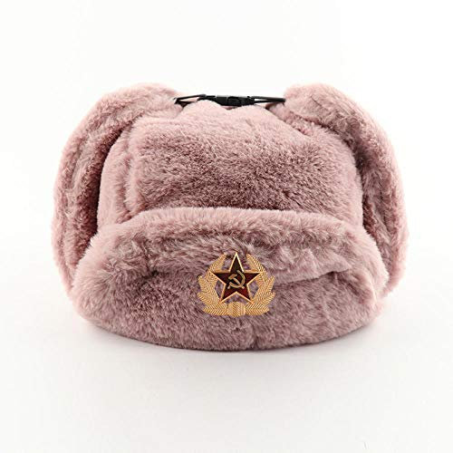 Herren Winter Fliegermütze Pink Trooper Hut Herren Armee Militär Russisch Ushanka Bomber Hut Winter Warme Kappen Pilot Earflap Trapper -Pk_Soviet_Badge