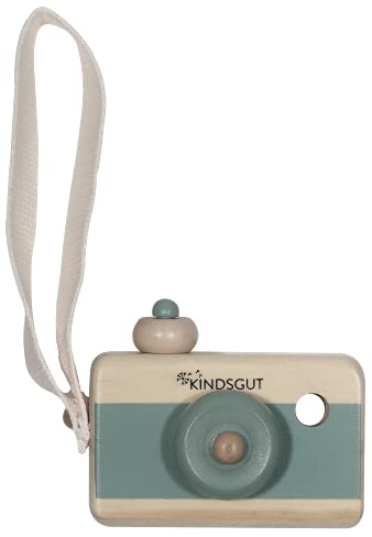 Kindsgut cámara de Madera, Juguete, Madera, cámara fotográfica de Juguete para niños pequeños, Hermoso Regalo en Colores sutiles para Jugar Divertido, Aguamarina