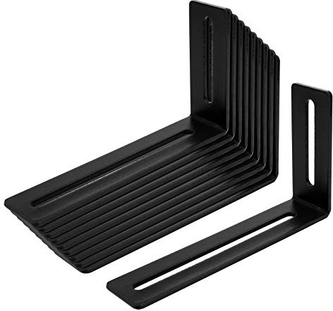 10-pack 13,6 cm svart justerbart L-format hörnstöd med fack, metallstål fogade rätvinkliga fästen för PC-fodral, fixering av möbler, 13,6 cm L x 8 tum H x 1,W, tjocklek 3 mm, maxbelastning 13,6 kg
