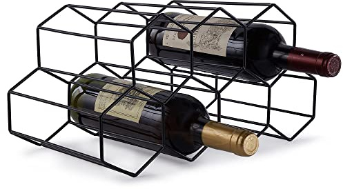 FOMANSH Portabottiglie da banco – 7 portabottiglie per stoccaggio vino, scaffale da vino indipendente per cantina, bar, porta vino da tavolo in metallo con design moderno, supporto per cucina