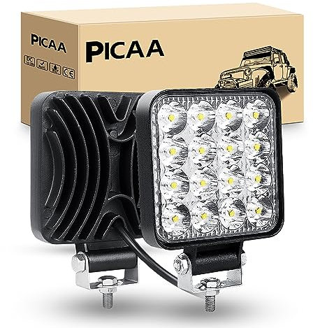 PICAA Luci a LED quadrate, 8 cm, 48 W, 4800 lm, per fuoristrada, fendinebbia, tettuccio, luce da lavoro per ATV, UTV, SUV, camion, barca, 12 V 24 V, 2 pezzi