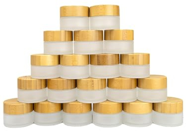 Wachsmann Vaxman | Högkvalitativa glasstämplar med bambulock | För hållbar gör-det-själv naturkosmetik | resebehållare för salvor och lotioner 20 ml | 20 st