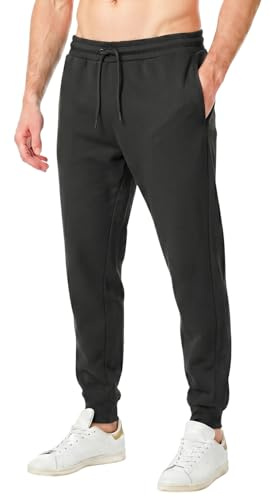 RIPT Men’s Fleece Joggers with Drawstring Waist Cuffed Tracksuit Bottoms with Pockets Soft Touch Sweatpants for Gym & Loungewear (Charcoal, S)
