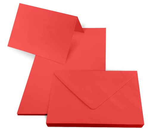 Netuno 25 Blankokarten mit Umschlägen DIN B6 Karten Rainbow Rot + 25 Umschläge Rot Kartenset Klappkarten und Briefumschläge B6 Papier-Karten blanko und Kuverts farbig Kartenrohlinge mit Umschlag