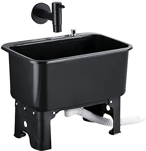 Bathroom Mop Sink, Toilet Deepening Utility Sink Laundry Tub, Outdoor Heavy Duty Slop Sinks for Garage, Shop, Basement, Bar (Black)