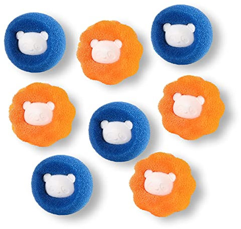 Pet Hair Remover for Laundry, 8 Pack Laundry Hair Catcher, Pet Hair Remover Washing Machine Reusable, Clothes Anti-Winding Adsorption, Dog and Cat Hair Remover Lint Balls (Blue,Orange)