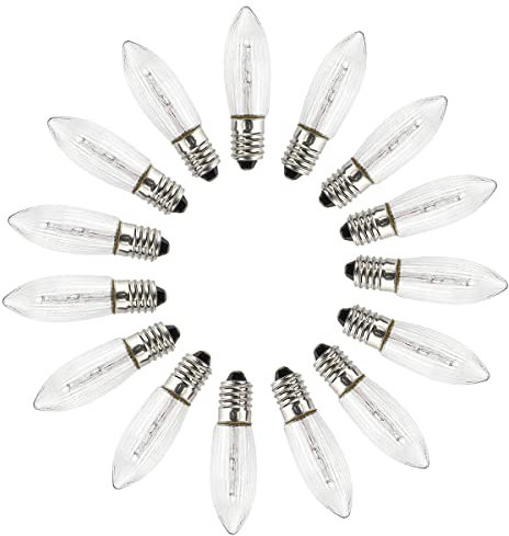 MeetUs 15 Stück 10V-55V E10 Universal LED-Ersatzlampen AC 0.2W 3000K Glühbirnen Topkerze für Lichterkette Ersatzleuchtmittel Weihnachtsgirlanden, Lichtbogen, Weihnachtskerze