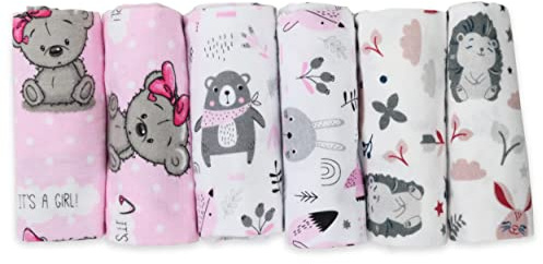 FENSILO Moltondukar, 6-pack flanellblöjor av 100 % bomull – 80 x 80 cm, moltonblöja dregellappar baby, spottduk flanell moltonduk unisex pojkar eller flickor nallebjörn it's a girl igelkott