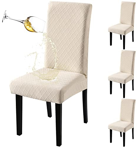 Fuloon Stuhlhussen wasserdichte, Stretch Stuhlüberzug 4er Set | Elastische, Abnehmbar Waschbar, Stuhlüberzieher Schwingstuhl, Für Esszimmer Bankett, Küche