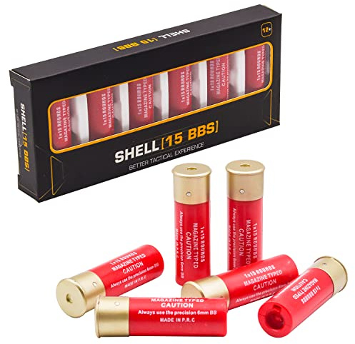 Zhongren Airsoft Shotgun Grenades 15 Cartouche de fusil de chasse ronde 6MM BB Plastique Shotgun Remplacement Shell Magazine 6 Pack Compatible avec Cyma Double Eagle Tokyo Marui M870 Shotgun (Rouge)