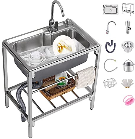 Fregadero De Cocina Comercial Fregadero Exterior Jardin, Jardin Fregadero Industriales, Independientes Fregadero Exterior, Con Grifo Con Patas Acero, Para Cocina, Restaurante, Bar, Camping