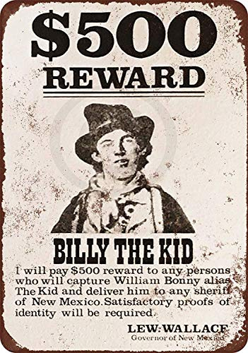1878 Billy The Kid Wanted Poster, Billy The Kid Metallschild, Wäsche-Dekoration, Schild, Badezimmer, Heimdekoration, Kunstschild, 20,3 x 30,5 cm (T36)