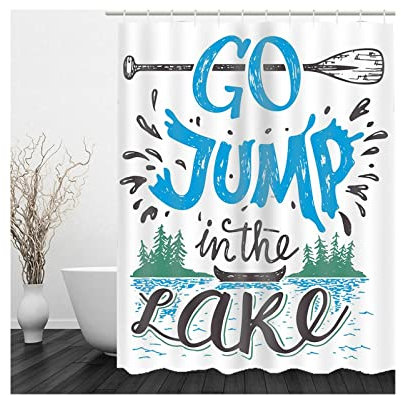 Whoiy Duschrollo Schwarz, Bad Vorhang 150X200cm Polyester Bath Curtains GEH In Den See Springen Blau für Badezimmer Badewanne