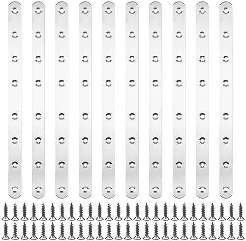 NAMYEUT 10 Pezzi 293 x 19 mm Piastre Staffa Piatta Forata, Piastre di Giunzione per Riparazione, in Metallo, per Fissaggio Mensola Supporto Mobili con 80 Viti