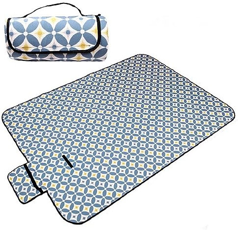 Picknickdecke 200x300cm,XXL Picknickdecke mit Wasserdichter Unterseite,Outdoor Stranddecke Sandfrei,mit Tragegriff Faltbare Picnic Blanket für Camping,Strand,Park,Familie,Konzerte Blau Geometrisch