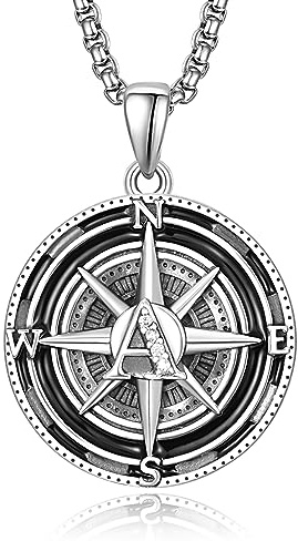 KINGWHYTE Kompass Anhänger für Männer 925 Sterling Silber Kompass Schmuck Graduierung Geschenk Halskette für Freunde, Geburtstag Jahrestag Schmuck Geschenke für Männer Ehemann Junge(Initial A)