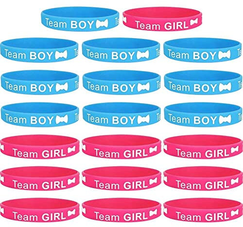 Ericetion 20 STK. Geschlechtsenthüllungsarmbänder, Blaue Silikonarmbänder für Jungen und rosa Gummibänder für Mädchen, für Geschlechtsenthüllungsparty-Ideen, Partyzubehör und Dekorationen