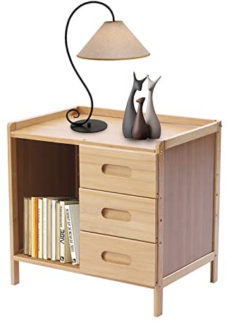 Table de nuit avec 3 tiroirs et 1 étagère, table de nuit du milieu du siècle en noyer, table d'appoint moderne, table de chevet en bambou, rangement for canapé, armoire for chambre à coucher, salon, d
