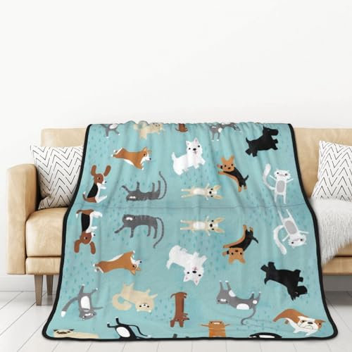 OPSREY Regnende Katzen & Hunde bedruckte weiche Flanelldecke Warme Überwurfdecke Tragbare Reisedecke