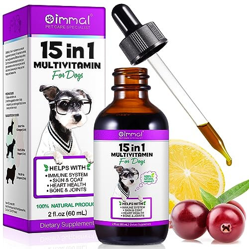 15 in 1 Hunde-Multivitamin-Tropfen für Hunde – Vitamine, Nahrungsergänzungsmittel und Mineralien für Hunde – Glucosamin, MSM für Haut und Fell, Herzgesundheit, Knochen, Gelenke, Immunsystem