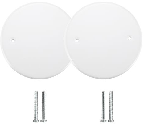 TOLIDA 2 Packs 5-Inch White Metal Ceiling Blank-Up Cover - Flat Round Wall Hole Cover Plate for 4 Inch Round/Octagon Box Openings Above Ceilings or Walls, Holes are Spaced 3.5 Inches Apart