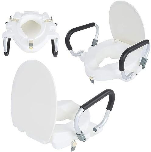 Sedile WC rialzato con bracciolo, alzawater per disabili con Maniglie, Sedile WC rialzato per Adulti, Sedile WC rialzato con Anello Interno Ampio per disabili Anziani per WC