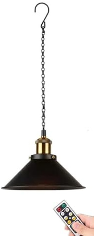 Lampada a sospensione portatile a batteria, lampada a sospensione ricaricabile con telecomando, lampada a sospensione wireless Lampadario Lanterna nera per portico da giardino interno ed esterno ( Siz