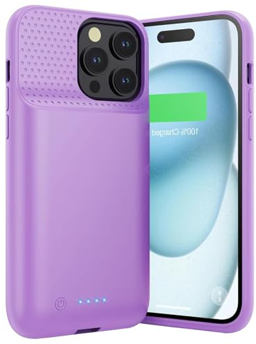 HETP Akku Hülle für iPhone 12/12 Pro, [10800 mAh] Wiederaufladbar Batterie Ladehülle Akku mit Schutzfolie, Tragbares Batterieladegerät Hülle Leistungsstarke Power Bank für iPhone 12/12 Pro-Rosa