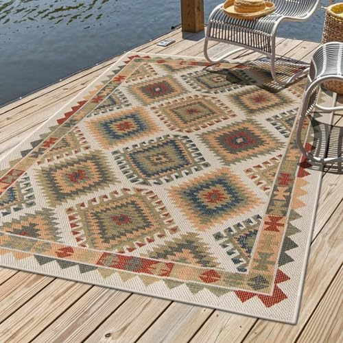 HGTRH Tapis ExtéRieur RéSistant à La Pluie, Tapis D'ExtéRieur Terrasse 2m sur Trois, Tapis De Balcon Exterieur Lavable ImperméAble RéSistant Aux Couleurs Robuste et RéSistant Tapis De Jardin