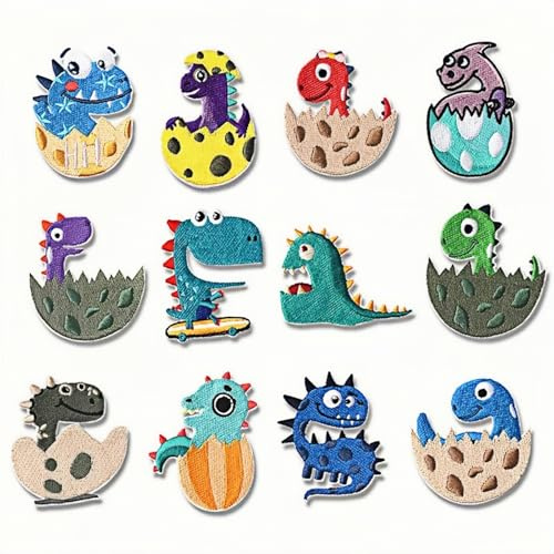 LARENNT Set Mit 12 Flicken Zum Aufbügeln Dino (Verschiedene Größen) | Einfach aufbügeln ohne Nähen, Dino-Flicken für Reparatur & DIY-Deko: Kleidung, Jacken, T-Shirt, Jeans, Hüte, Rucksäcke